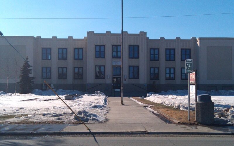 Fairbanks, Alaska building in winter with snow
