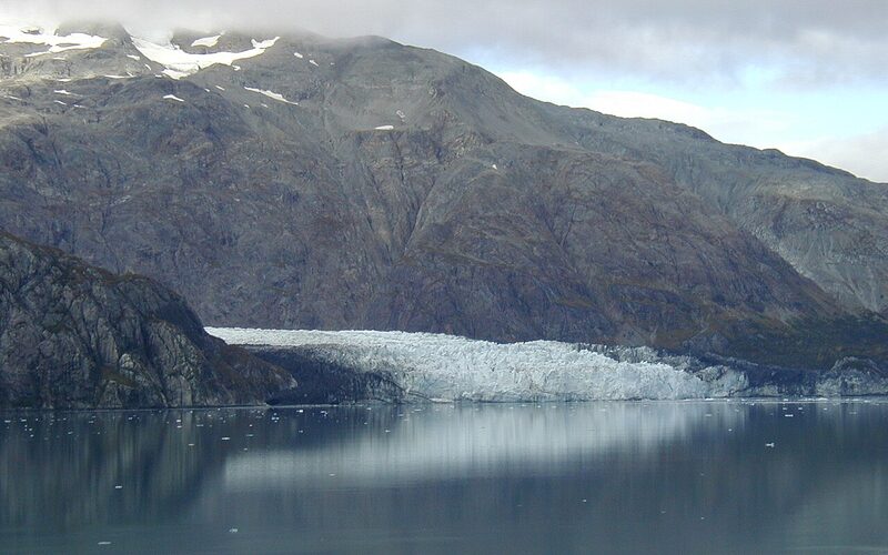 Tidewater glacier and mountain scenery along the Inside Passage in Southeast Alaska