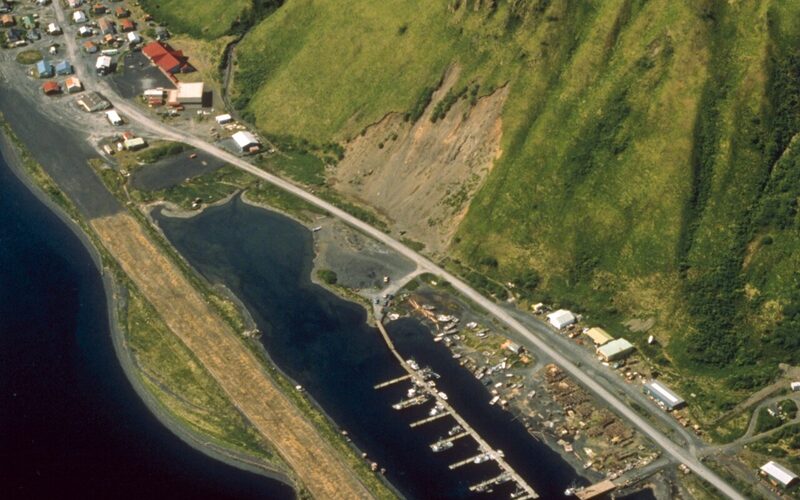 Kodiak, Alaska harbor with fishing vessels and Coast Guard cutters