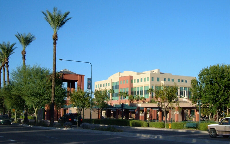 Chandler, Arizona commercial area with palm trees