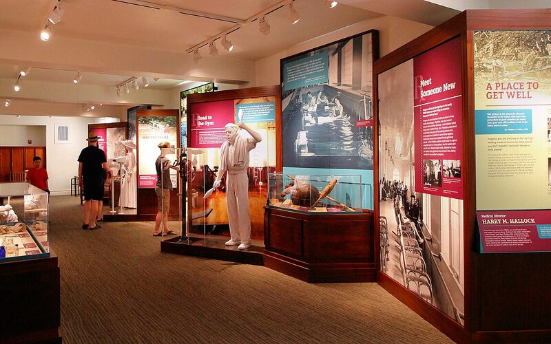 Historic Bathhouse Row along the promenade at Hot Springs National Park, Arkansas
