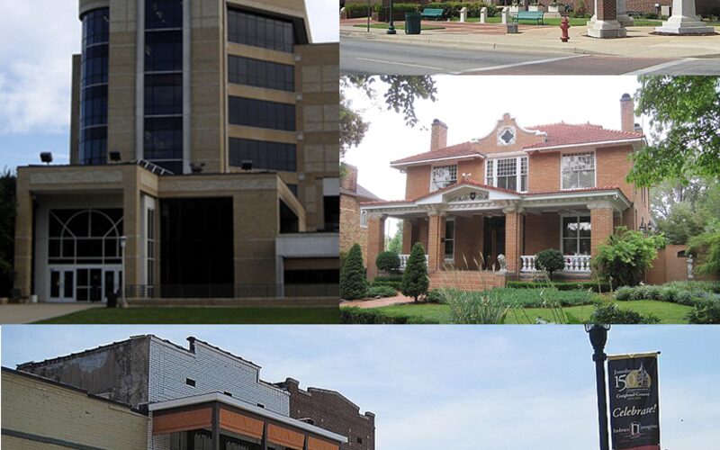 Aerial view of Jonesboro showing Arkansas State University campus and the surrounding commercial corridors