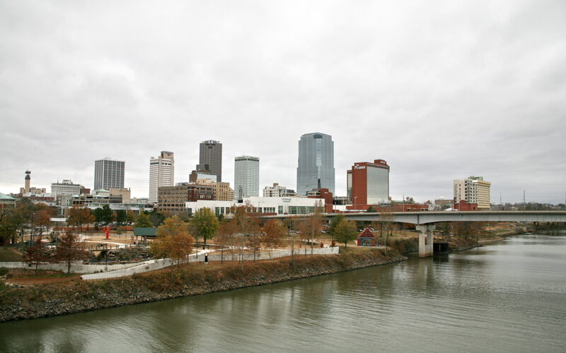Downtown Little Rock skyline along the Arkansas River