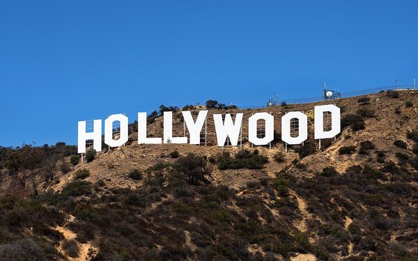 The iconic Hollywood Sign on the hillside overlooking Los Angeles