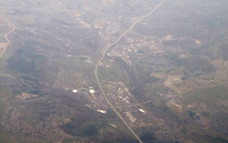 Castle Rock, Colorado downtown with the iconic Castle Rock butte formation