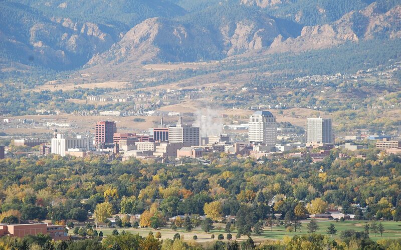 Colorado Springs, Colorado skyline with Front Range mountains