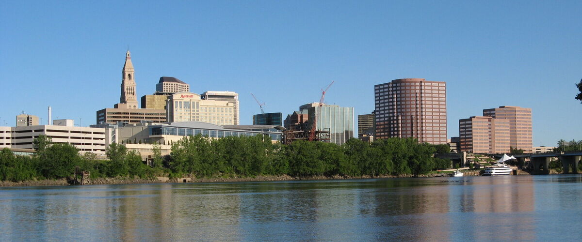 Hartford Connecticut skyline along the Connecticut River