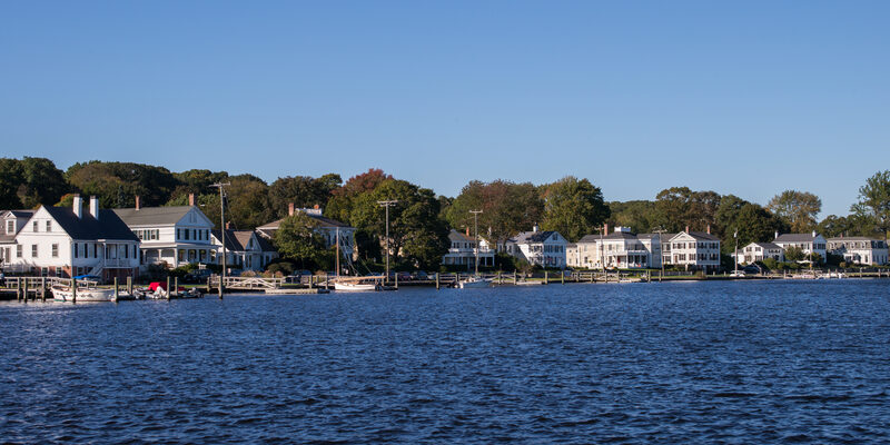 Mystic Seaport Museum with historic ships and waterfront