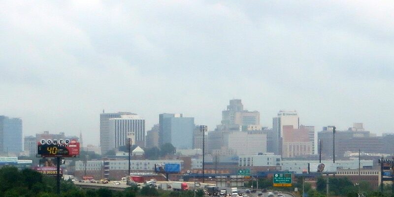 Wilmington, Delaware skyline viewed from the highway