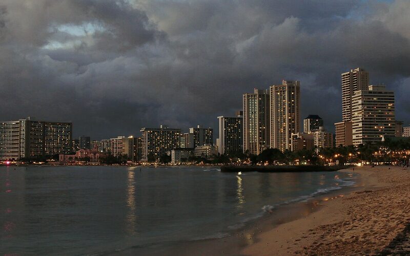 Honolulu Hawaii skyline with Diamond Head and Waikiki Beach