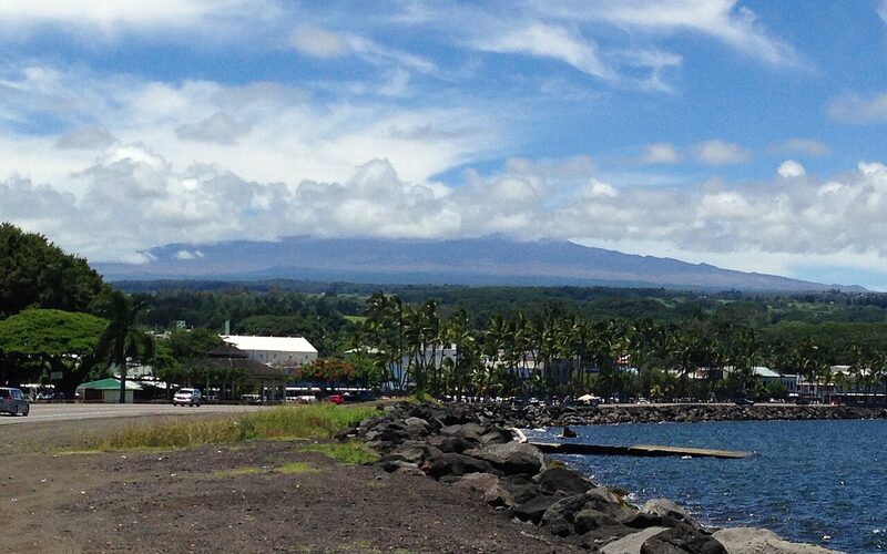 View across Hilo Bay with Mauna Kea in the background, Hawaii