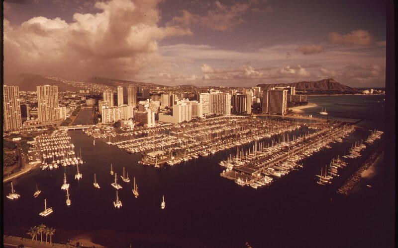 Honolulu skyline with Waikiki Beach and Diamond Head crater in the background