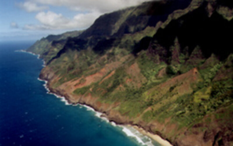 Dramatic green cliffs of the Na Pali Coast along Kauai's northwestern shore