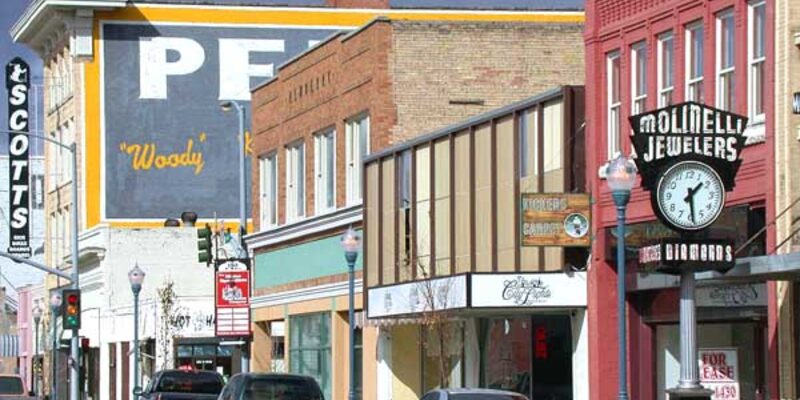 Downtown Pocatello, Idaho commercial street with local shops