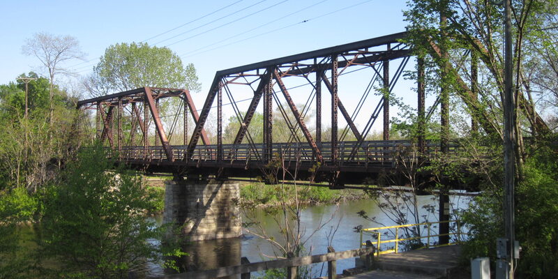 Iron truss bridge over the Fox River in Aurora, Illinois