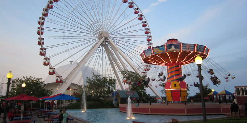 Navy Pier Ferris wheel and lakefront in Chicago