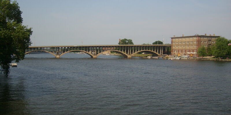 Rockford Illinois cityscape along Rock River