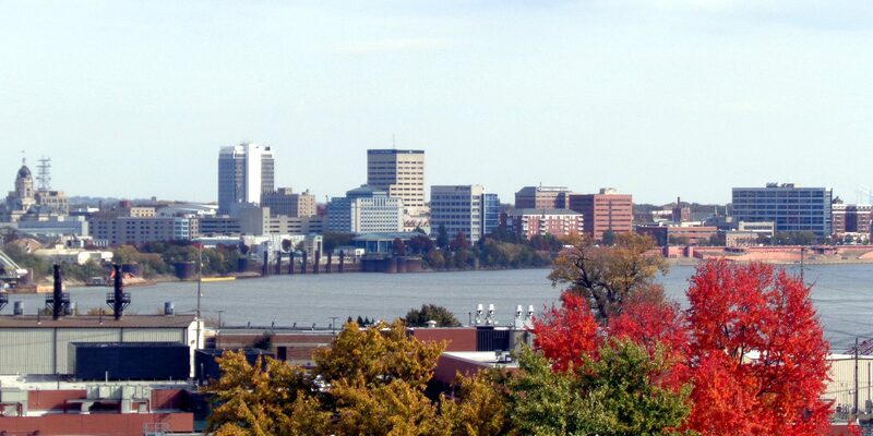 Evansville Indiana downtown and Ohio River