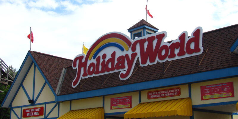 Holiday World theme park entrance and sign in Santa Claus, Indiana