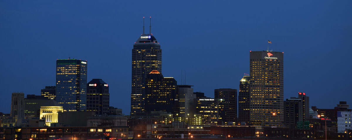 Indianapolis Indiana downtown skyline at sunset