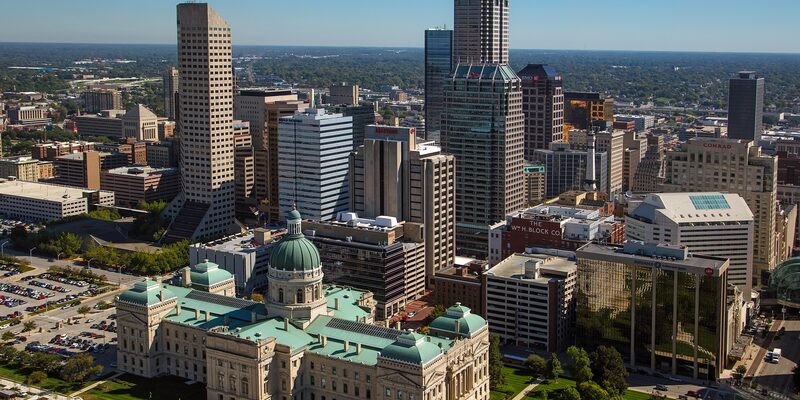 Indianapolis Indiana skyline and Monument Circle
