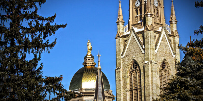 University of Notre Dame Golden Dome and Basilica of the Sacred Heart near South Bend, Indiana
