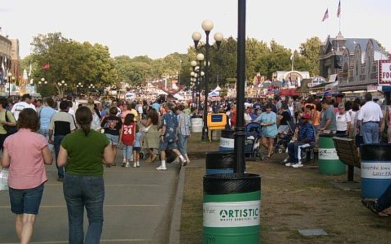 Iowa State Fair midway and grandstand in Des Moines, Iowa