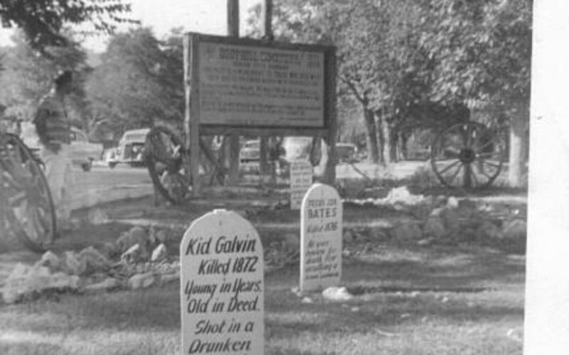 Historic Boot Hill Cemetery with old headstones in Dodge City, Kansas
