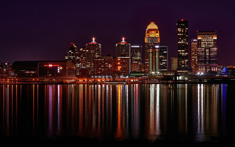 Louisville Kentucky skyline along the Ohio River