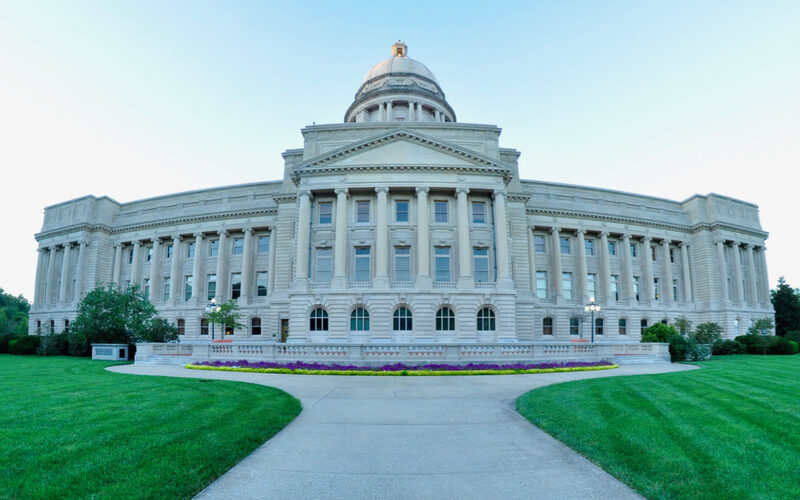 Kentucky State Capitol building in Frankfort, showing the south facade with Beaux-Arts columns and dome
