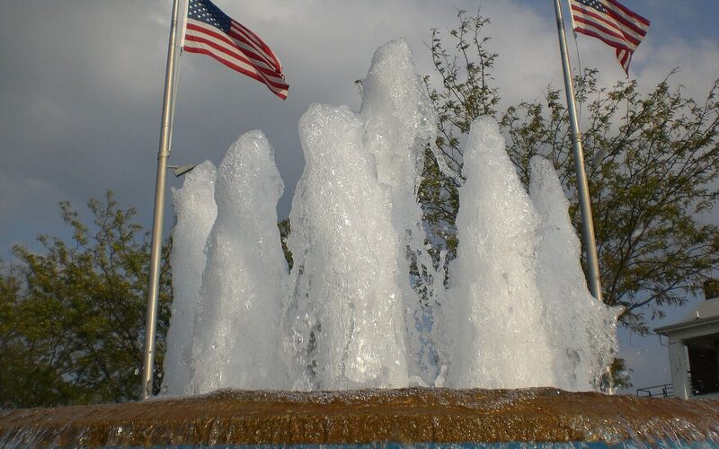 Fountain with American flags in Owensboro, Kentucky