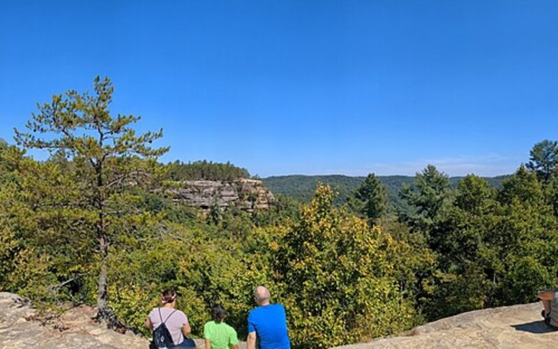 Scenic overlook at Red River Gorge with sandstone cliffs and forested gorge in eastern Kentucky