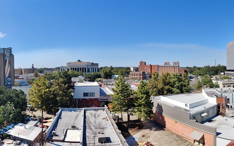 Aerial rooftop view of downtown Lafayette, Louisiana