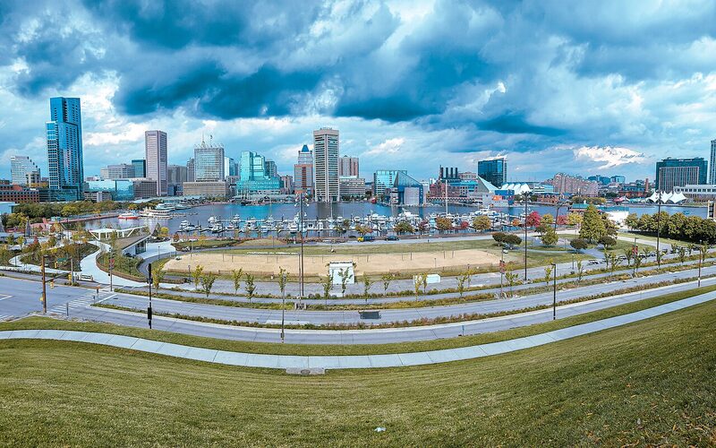 Baltimore, Maryland Inner Harbor skyline at dusk