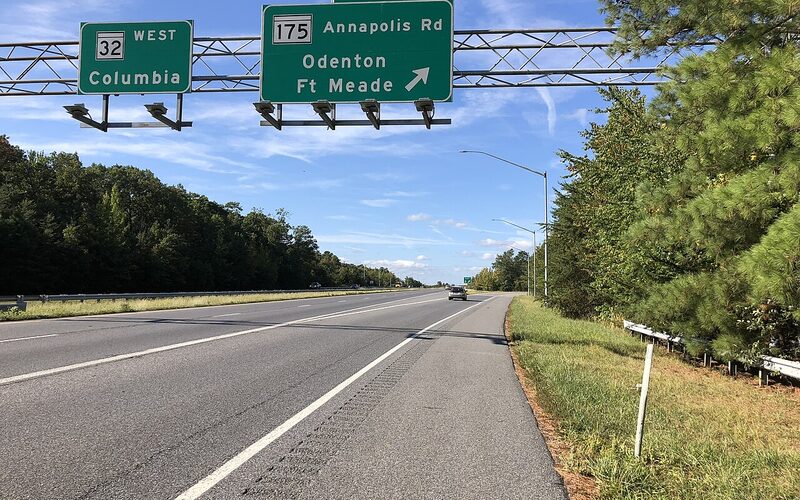 Odenton, Maryland town center with MARC train station and new mixed-use buildings