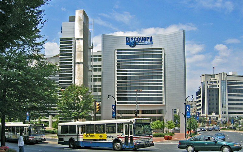 Silver Spring, Maryland downtown district with Metro station and high-rise buildings