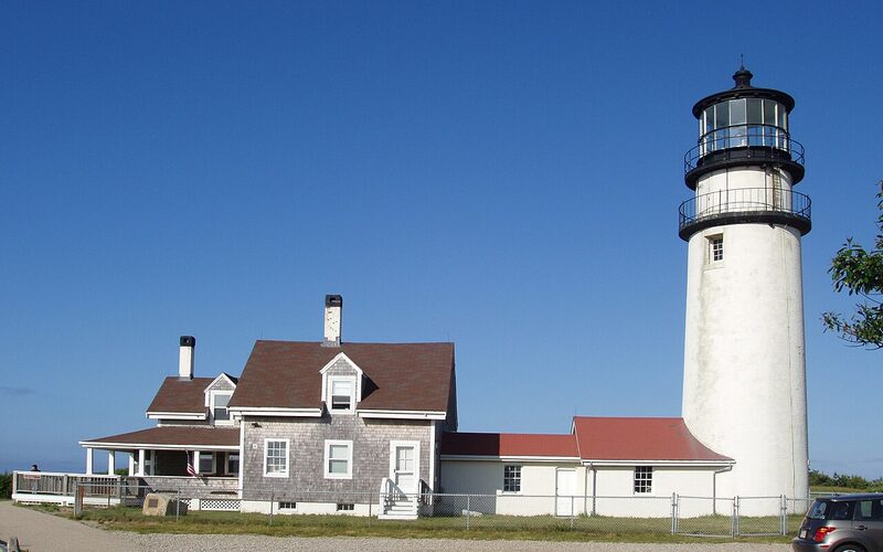Historic lighthouse on Cape Cod overlooking the Atlantic Ocean in Massachusetts