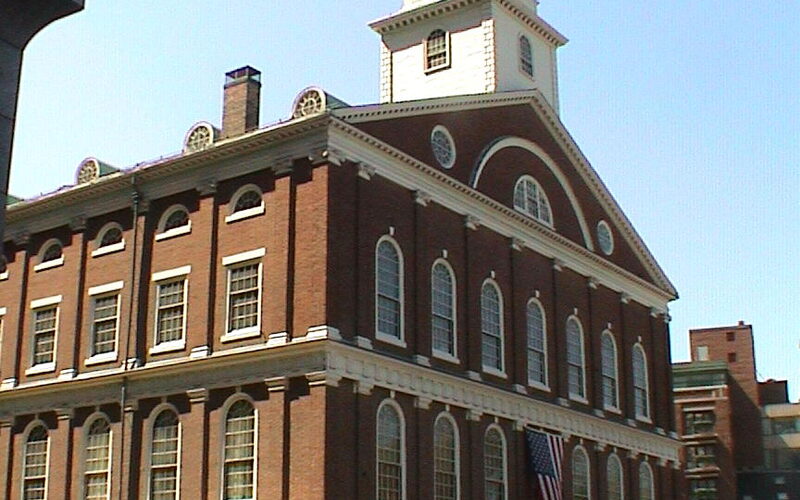 Faneuil Hall and Quincy Market historic buildings in downtown Boston