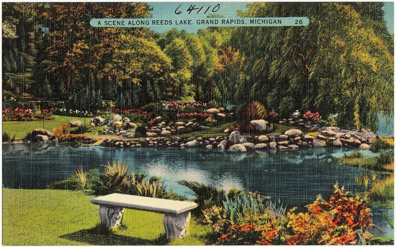 East Grand Rapids Michigan lakefront homes along Reeds Lake with tree-lined residential streets