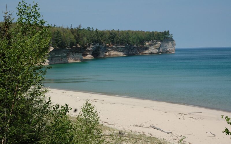 Chapel Beach and Pictured Rocks sandstone cliffs on Lake Superior in Michigan's Upper Peninsula