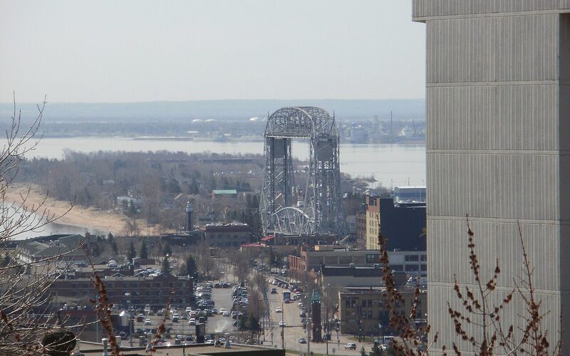 Duluth Minnesota aerial lift bridge and Lake Superior harbor