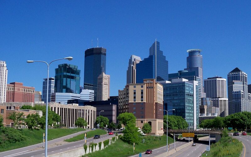 Minneapolis Minnesota skyline with Stone Arch Bridge