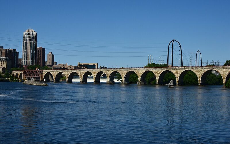 Historic Stone Arch Bridge crossing the Mississippi River in Minneapolis