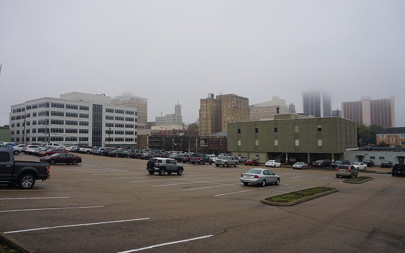 Downtown Jackson, Mississippi buildings in hazy weather