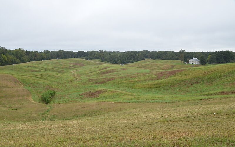 Rolling terrain and preserved earthworks at Vicksburg National Military Park