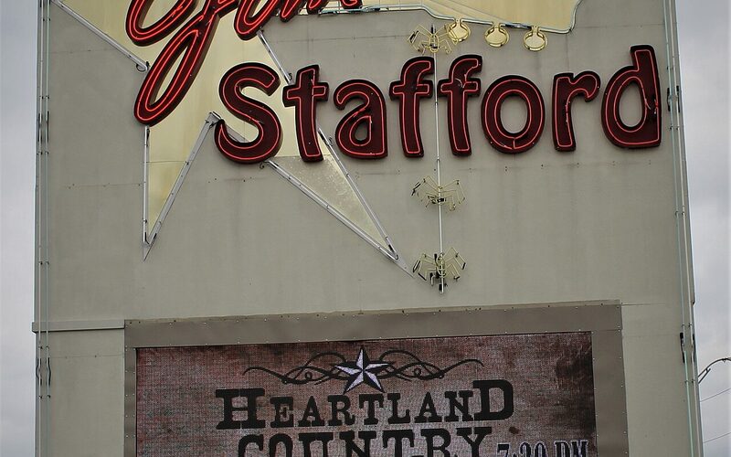 Jim Stafford Theatre marquee sign on the Branson entertainment strip, Missouri