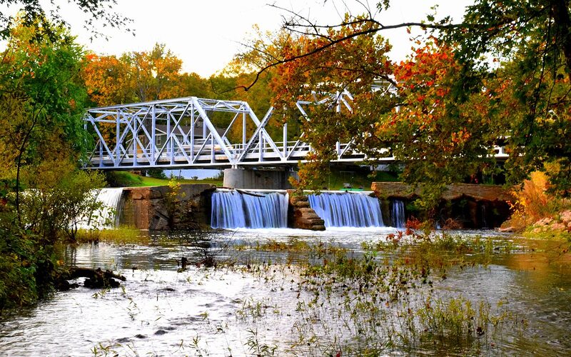 Ozark Missouri scenic view of the Finley River area with Ozark hills and new suburban development