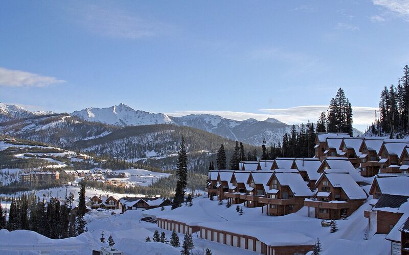 Big Sky Resort ski slopes with Lone Mountain peak in winter