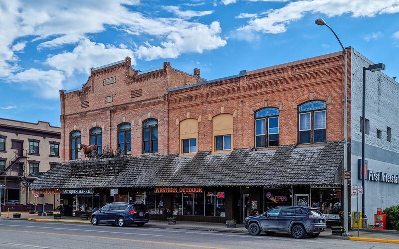 Historic storefronts on Main Street in Kalispell, Montana