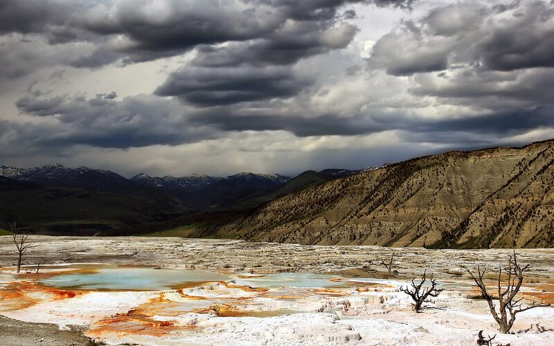 Mammoth Hot Springs terraces at the north entrance of Yellowstone National Park in Montana